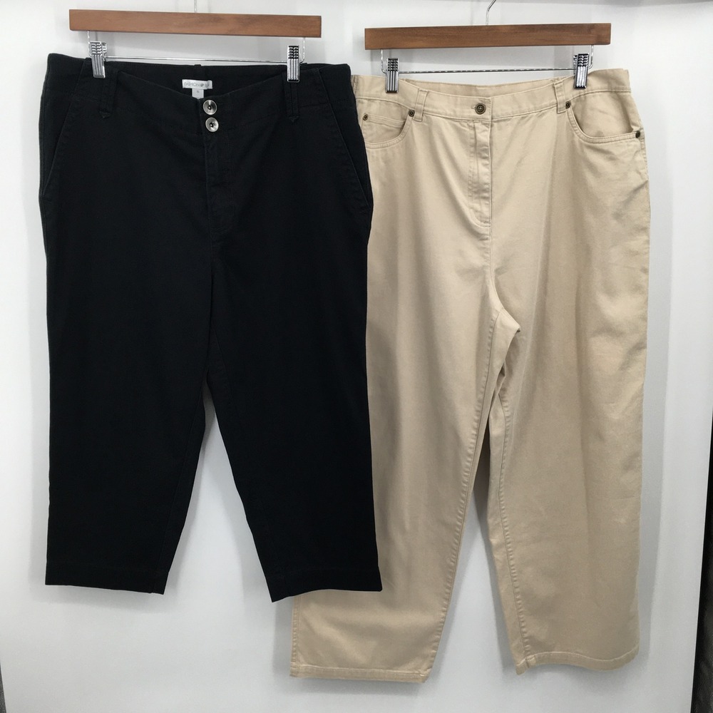 Business Casual Work Pants Bundle Women 16 Black Knaki Twill Capri Chino Neutral